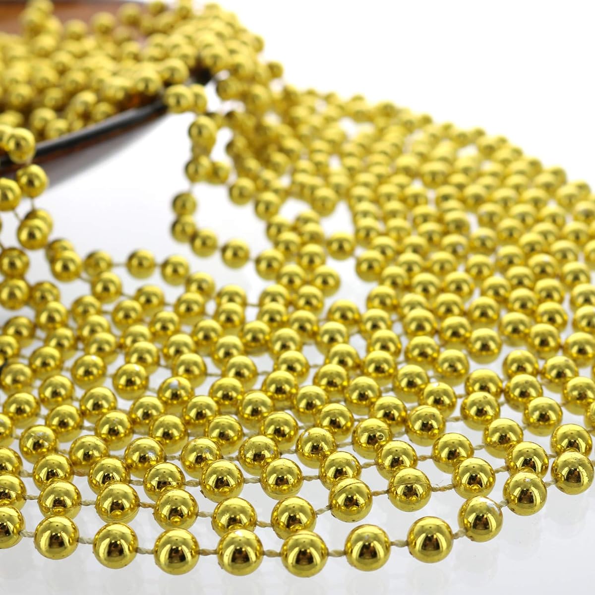GIFTEXPRESS 72pcs 33inch 7mm Metallic Gold Bead Necklaces, Mardi Gras Party Bead Necklaces, Holiday Bead Costume Necklaces for Party