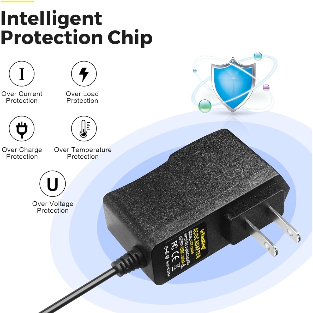 LeTaoXing AC DC 12V 800mA Power Security Camera AC/DC Power Adapter 12V 0.8A 5.5mm x 2.1mm 9.6 Watt 12 Volt