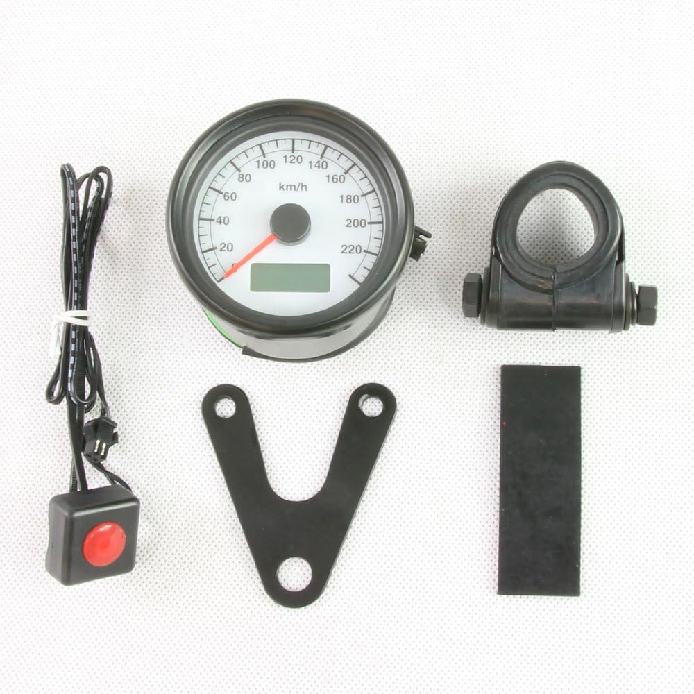 Rise Corporation LED Speedometer Black Body/White Panel Electric 240km/h 60mm Bike Motorcycle
