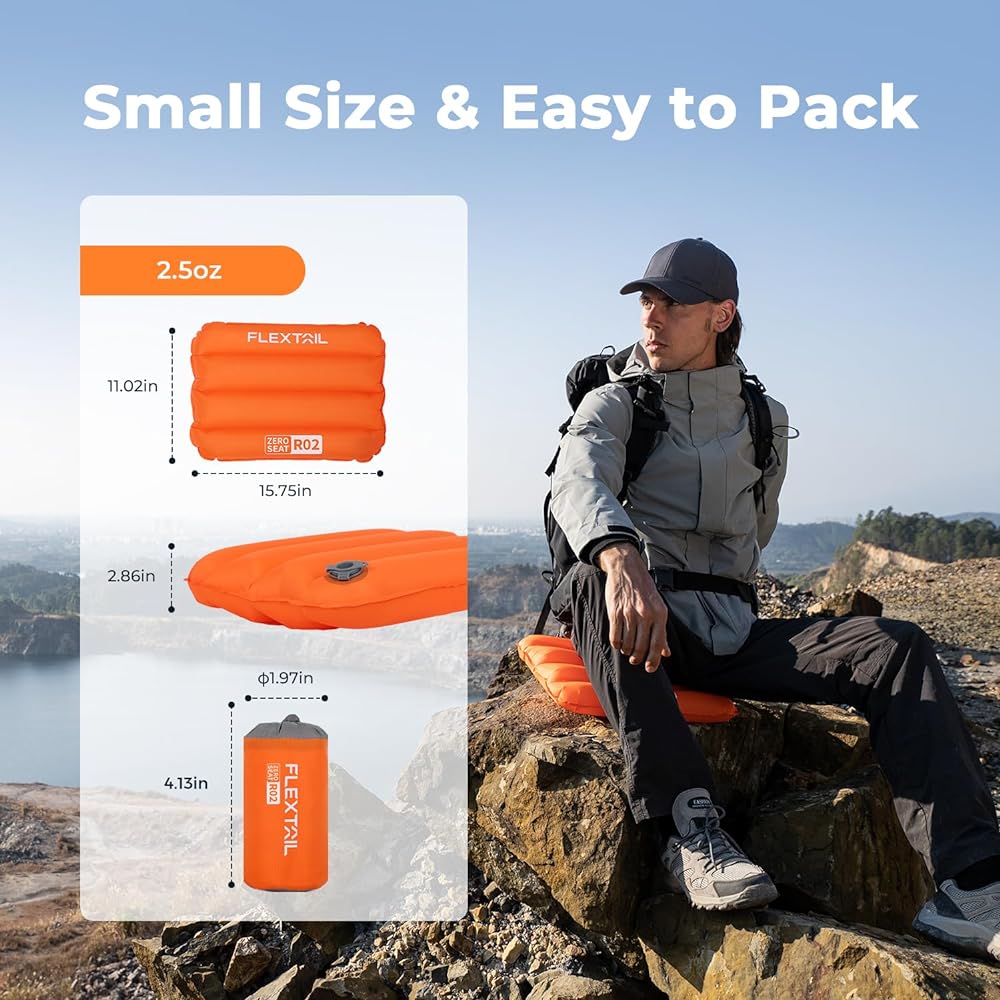 FLEXTAILGEAR Zero Seat Camping Ultralight Inflatable Travel Cushion Portable Seat Cushion with Carry Bag for Outdoor Backpacking/Outlook/Camping/Hiking (Orange)