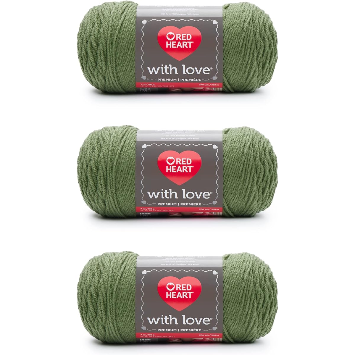 Red Heart and Love Lettuce Yarn - 3 Pack 198g/7oz - Acrylic - 4 Medium (Worst) - 370 Yards - Knitting/Crochet, Light Gray