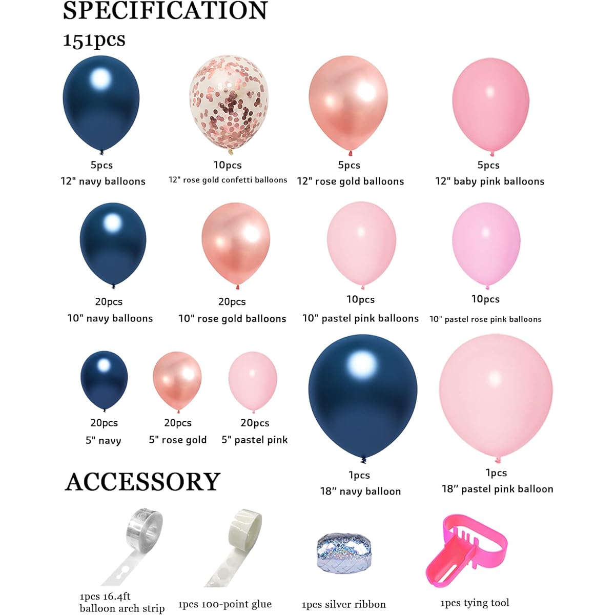 Gender Reveal Balloon Garland Kit, 151pcs Rose Gold Navy Blue Pink Confetti Balloons, 16ft Arch Strip, Gender Reveal Decorations, Baby Shower, Boy or Girl Birthday Party Supplies