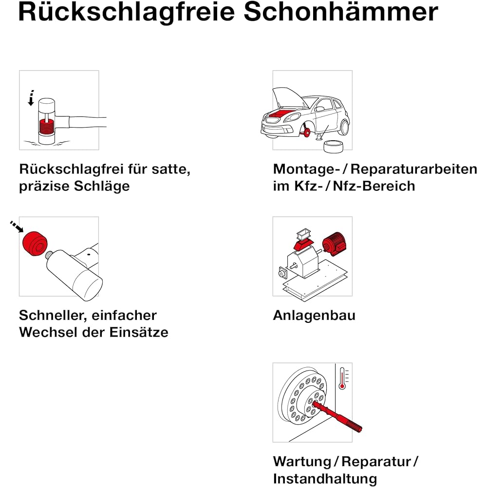 PB Swiss Tools 305-2 Recoilless combination hammer (glass fiber handle) Recoilless hammer 305-2 Head Φ 27mm