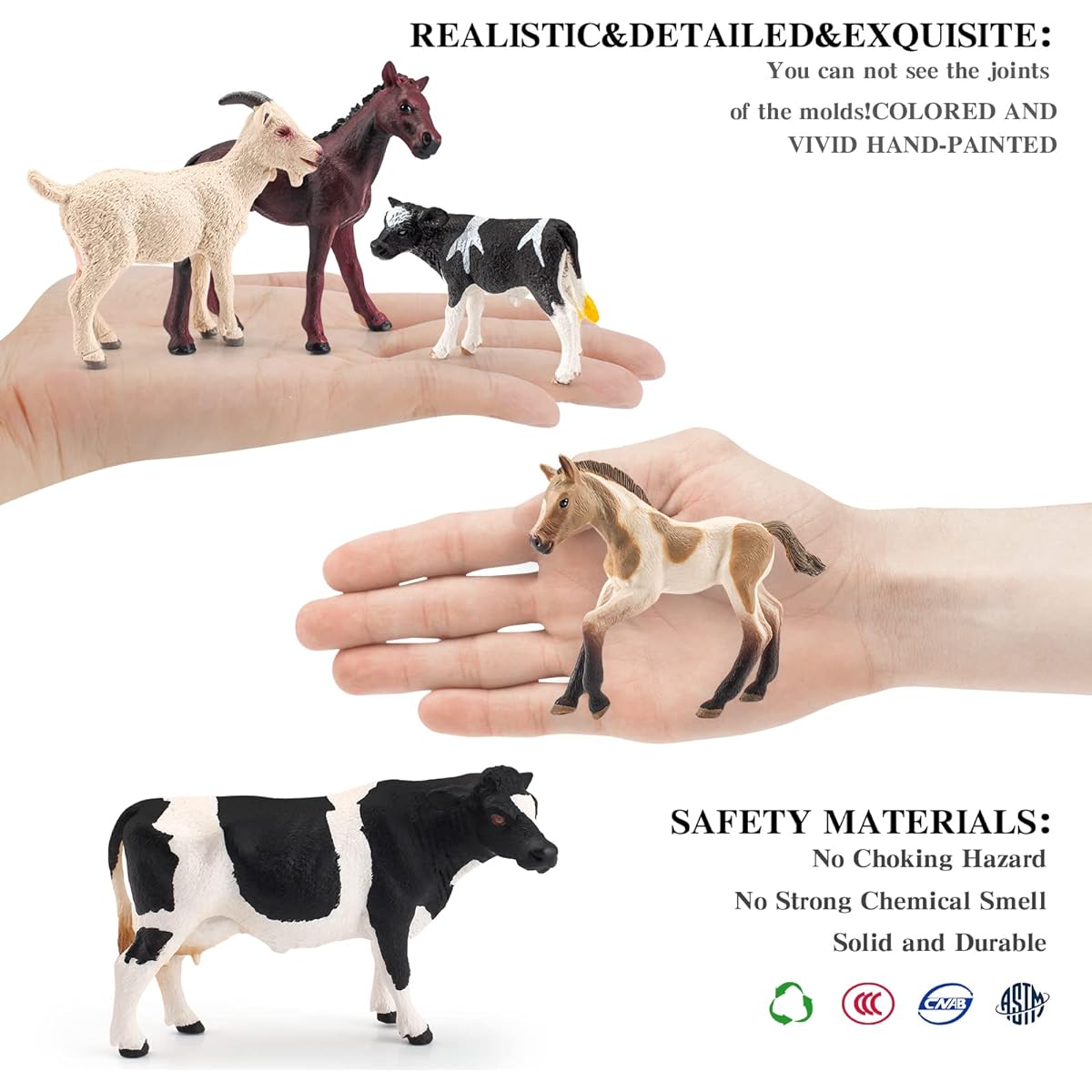 LC JoyCre Realistic Horse Cow Sheep Toy 6 Piece Playset Cow Figurine Toddler Goat Figure Arab Foal Model Decoration Birthday Party Collection for Kids