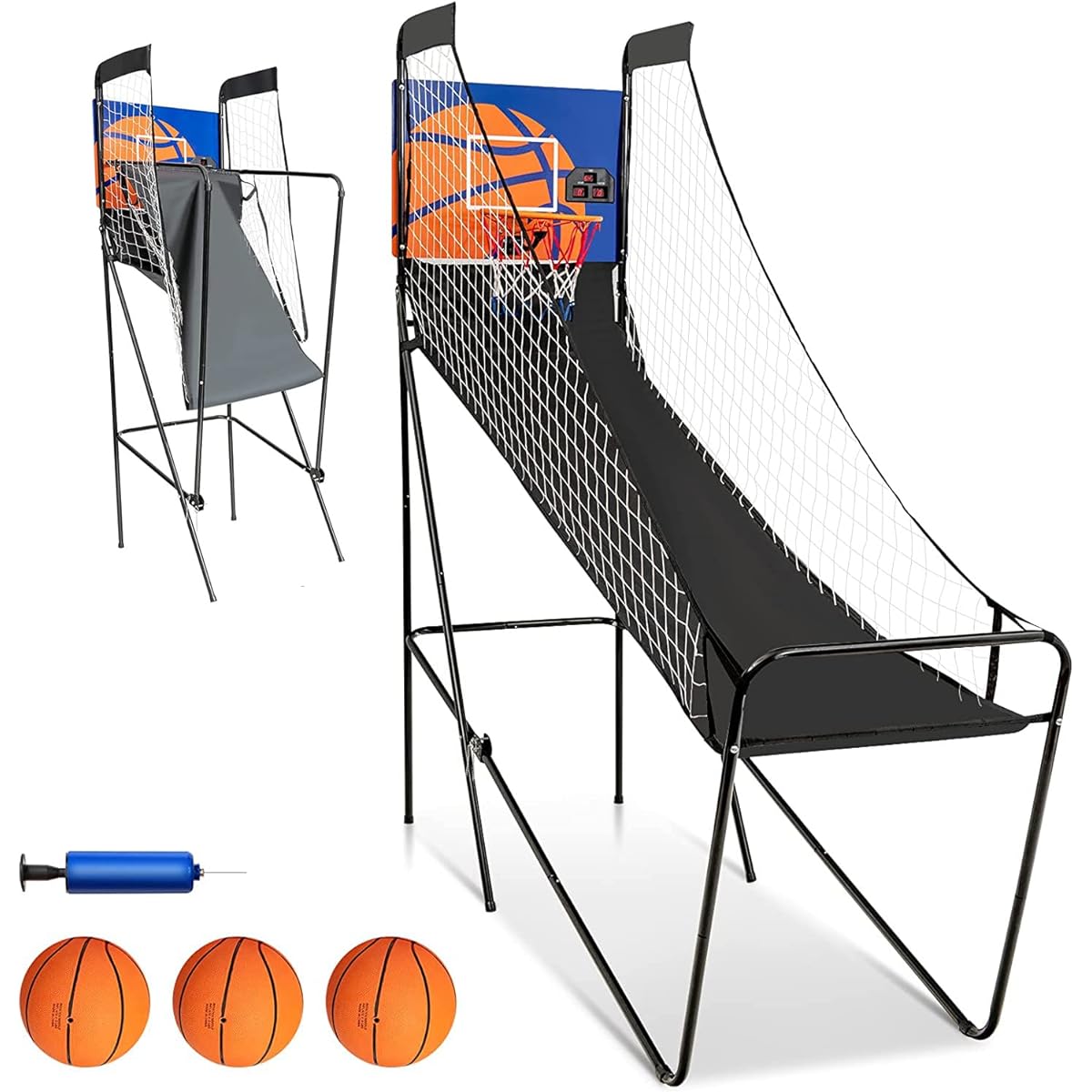 GYMAX Electronic Basketball Game, Single Basketball Shootout with LED Scoreboard, 3 Basketballs & Pump, Easy Storage, Indoor Basketball Arcade Game for Kids and Adults