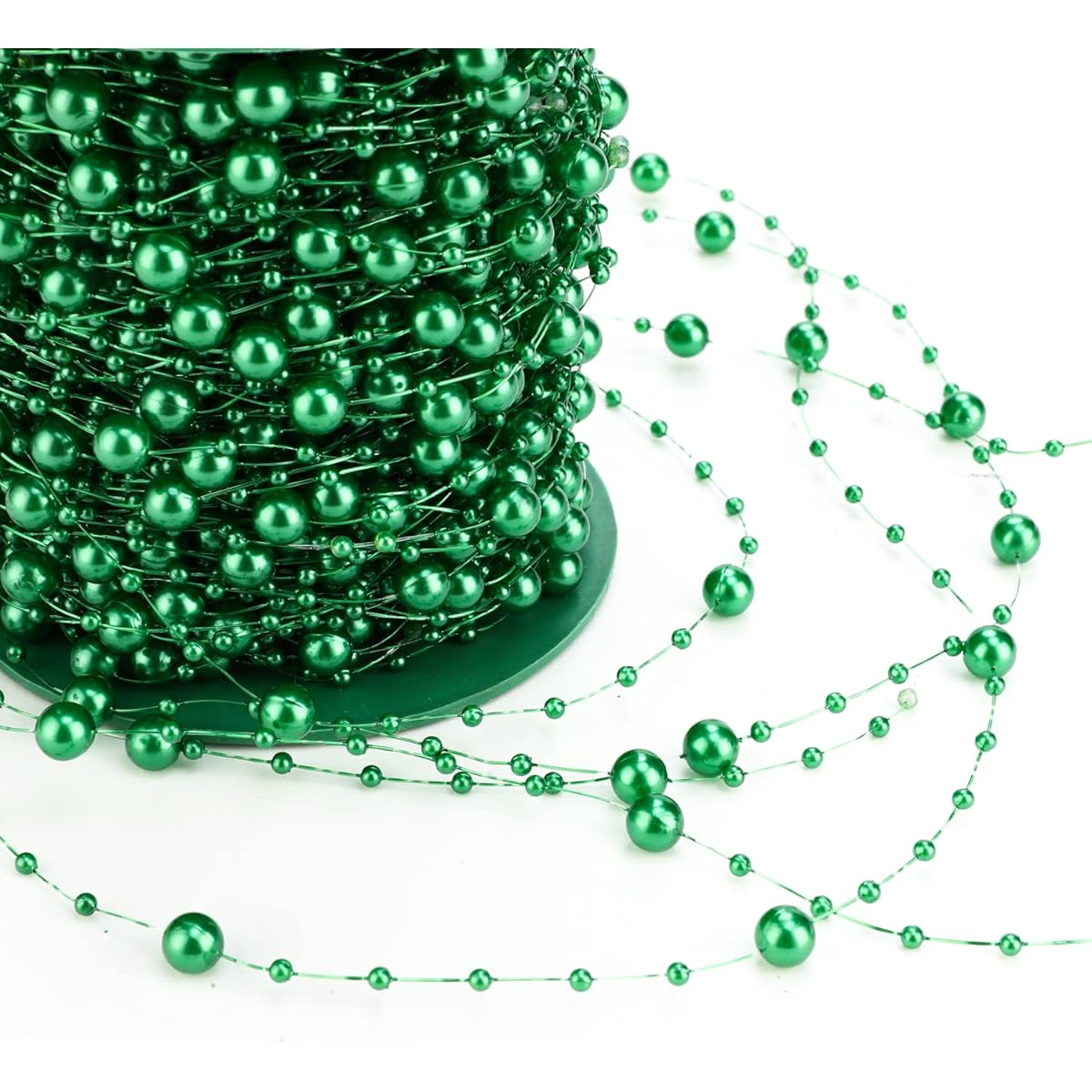 Saitec 200ft Artificial Pearl Beads Garland Chain Pearl Beads Trim Teal Wedding Bridal Bouquet Craft DIY Table Centerpieces Christmas Tree Party Decorations (Dark Green)