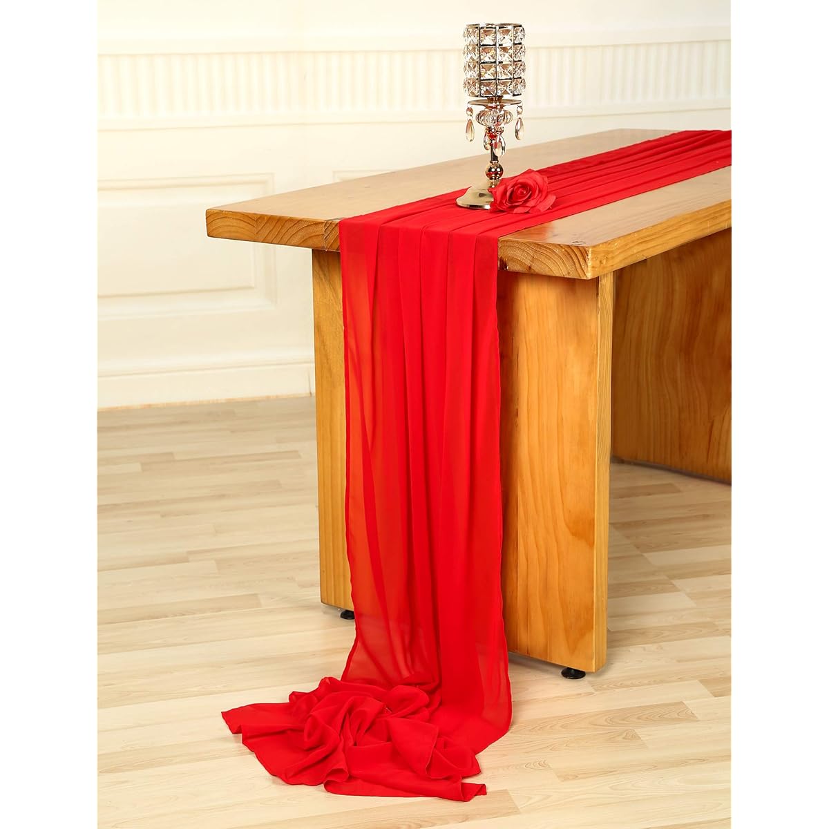 SHERWAY 27" x 120" Red Chiffon Wedding Table Runner, Soft Semi Sheer Table Runner Overlay for Rustic Wedding Bridal Shower Baby Shower Decorations