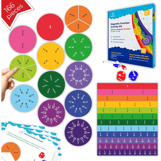 190 Piece Magnetic Fractions Activity Class Set – Magnetic Fraction Strips & Tiles, Perfect Fraction Manipulatives, Fraction Circles, Bars, Fraction Tools, Math Manipulatives for Kids – Simply Magic