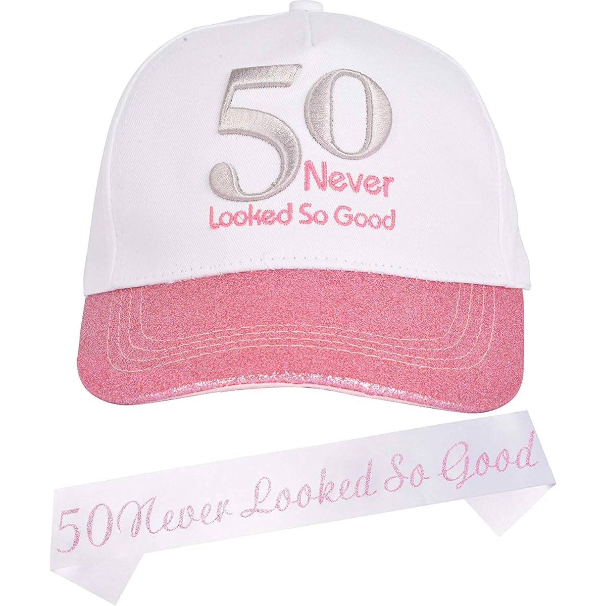 MEANT2TOBE 50th Birthday Gifts for Women 50th Birthday Sash and Hat for Women 50th Birthday Decorations 50th Birthday Party Baseball Cap and Sash 50th Birthday
