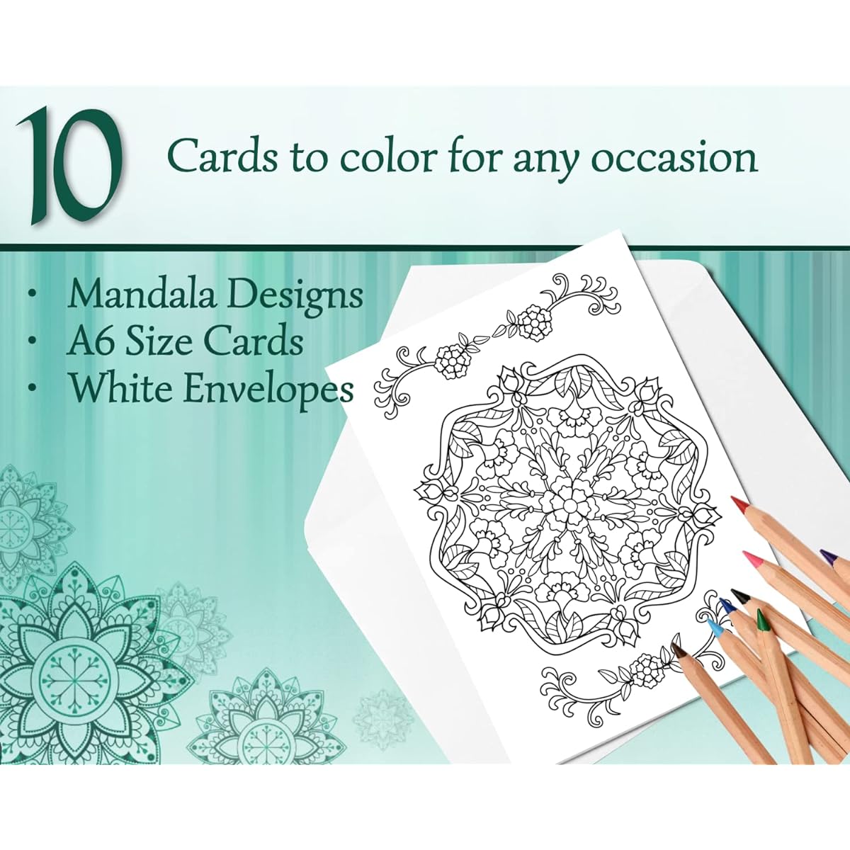 Mandala Coloring Greeting Cards - Mandala S1/White - 10 Cards
