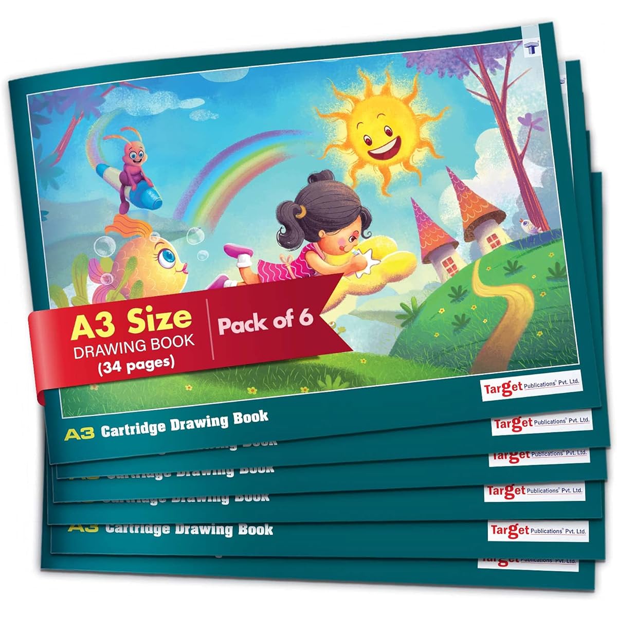 A3 Drawing Book for Kids | Coloring and Sketchbook | 34 White Plain Pages | Watercolor Drawing Book for Kids | 42 x 11.7 Inch | 100 GSM Drawing Book | Pack of 6
