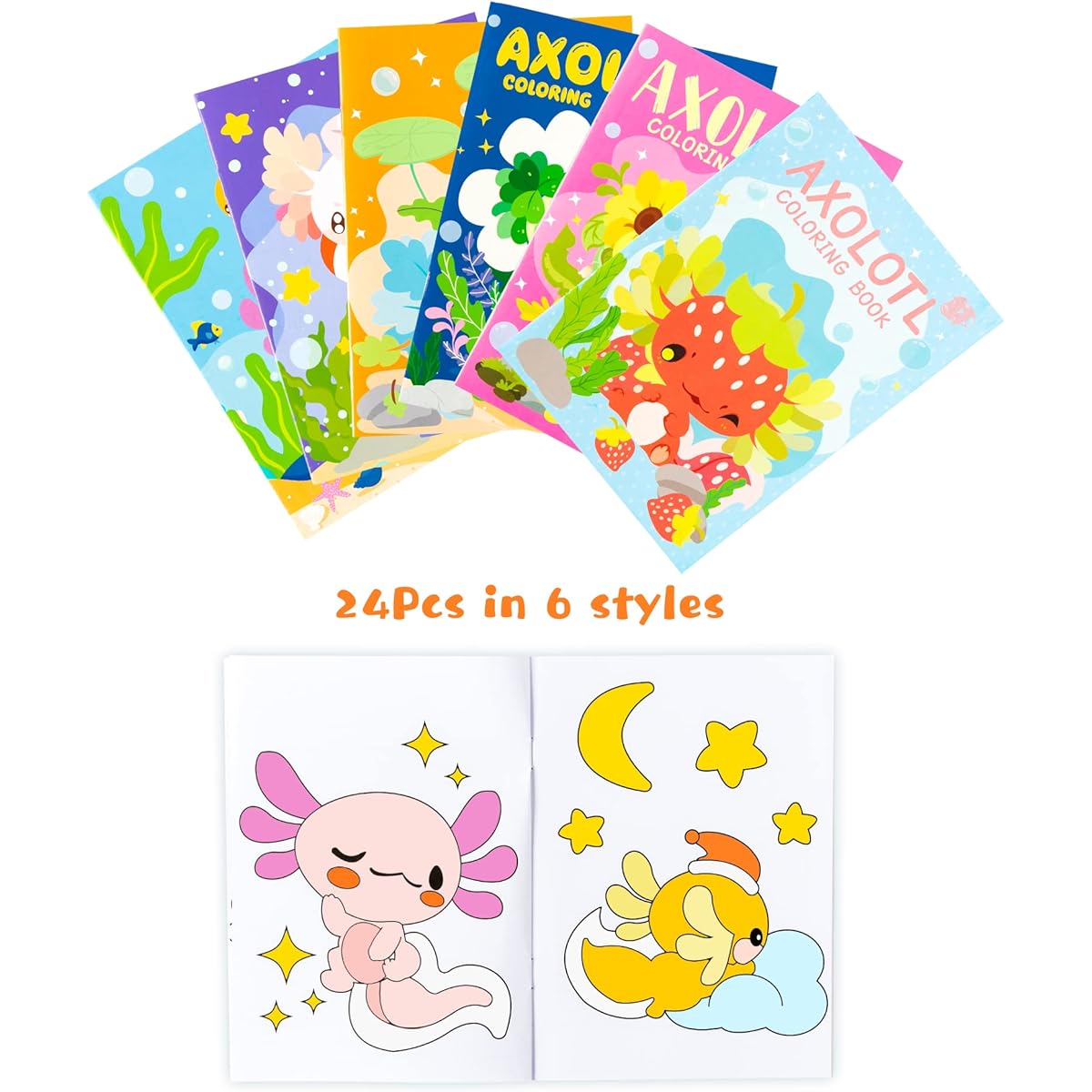 Dvbonike Axolotl Coloring Books, 24 Amphibian Theme DIY Art Booklet with Cool Drawing Patterns, Birthday Party Favors, Halloween Gifts, Home School Classroom Activity Supplies for Kids Ages 4-8