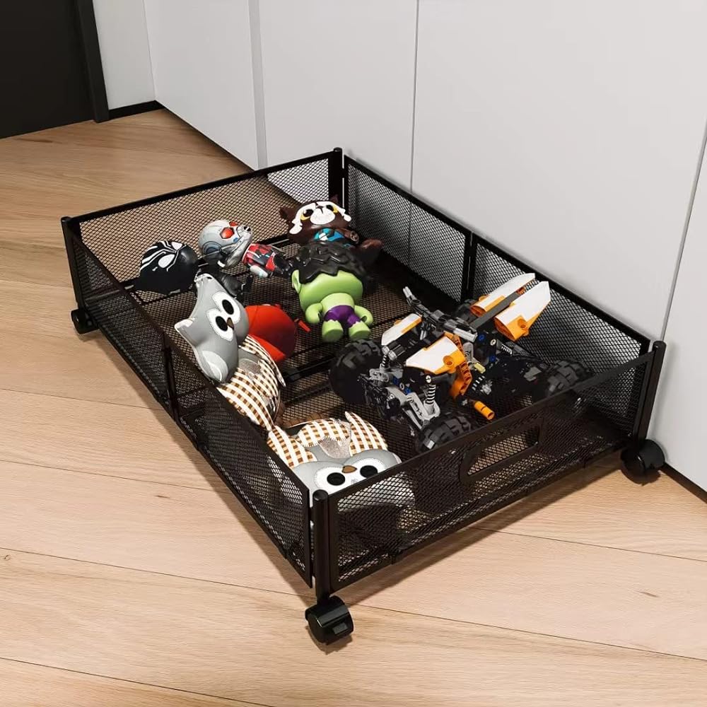Absdefen Under-bed Storage Box with Roller, Clothes Storage Rack, Foldable, Thin, Large Capacity, Storage Box, Storage Case, Futon Bag, Books, Miscellaneous Goods, Futon, Blankets, Nursing Care Items, Clothes Storage, Space Utilization, Set of 2 (Black)