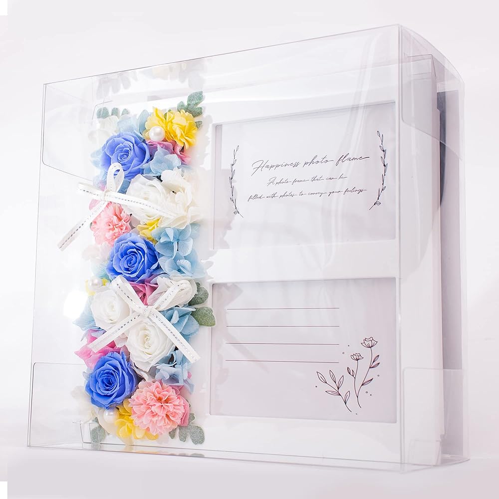 Photo Frame, Preserved Flower Photo Frame, Multiple Pictures, Stylish, Mother's Day, Wedding Gift, Birthday Present, Gift, Wedding Anniversary, Wife, Flower Present, Clear Case, 22.5cm x 23cm, L Version, 2 Pieces (Ribbon Rose, Red)