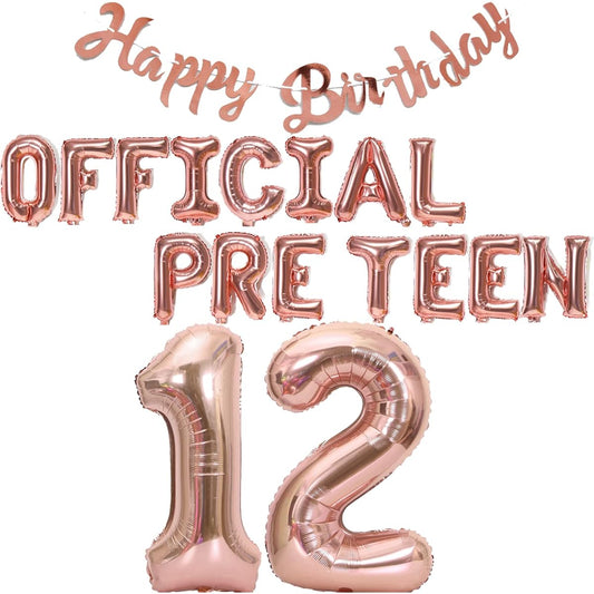12th Birthday Decorations for Girls, Official 12th Birthday Balloons, Happy 12th Birthday Banner, Number 12 Foil Balloon, 12th Birthday Anniversary Supplies for Girls