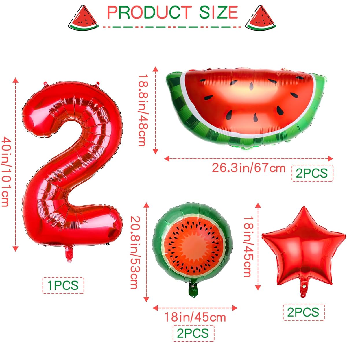 Watermelon Foil Balloons, Watermelon Mylar Balloons Cartoon Fruit Foil Balloons for Birthday Baby Shower Wedding Party Decoration Supplies 7pcs