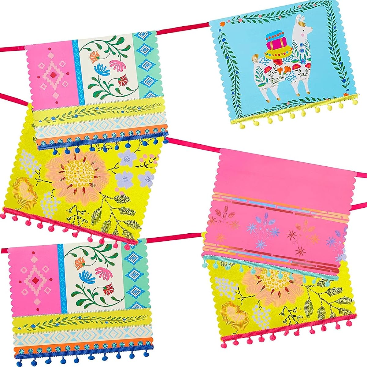 Talking Tables 4 Meter Premium Reusable Paper Bunting/Garland Boho Decorations Floral & Llama Designs for Garden BBQ Birthday Party Multi