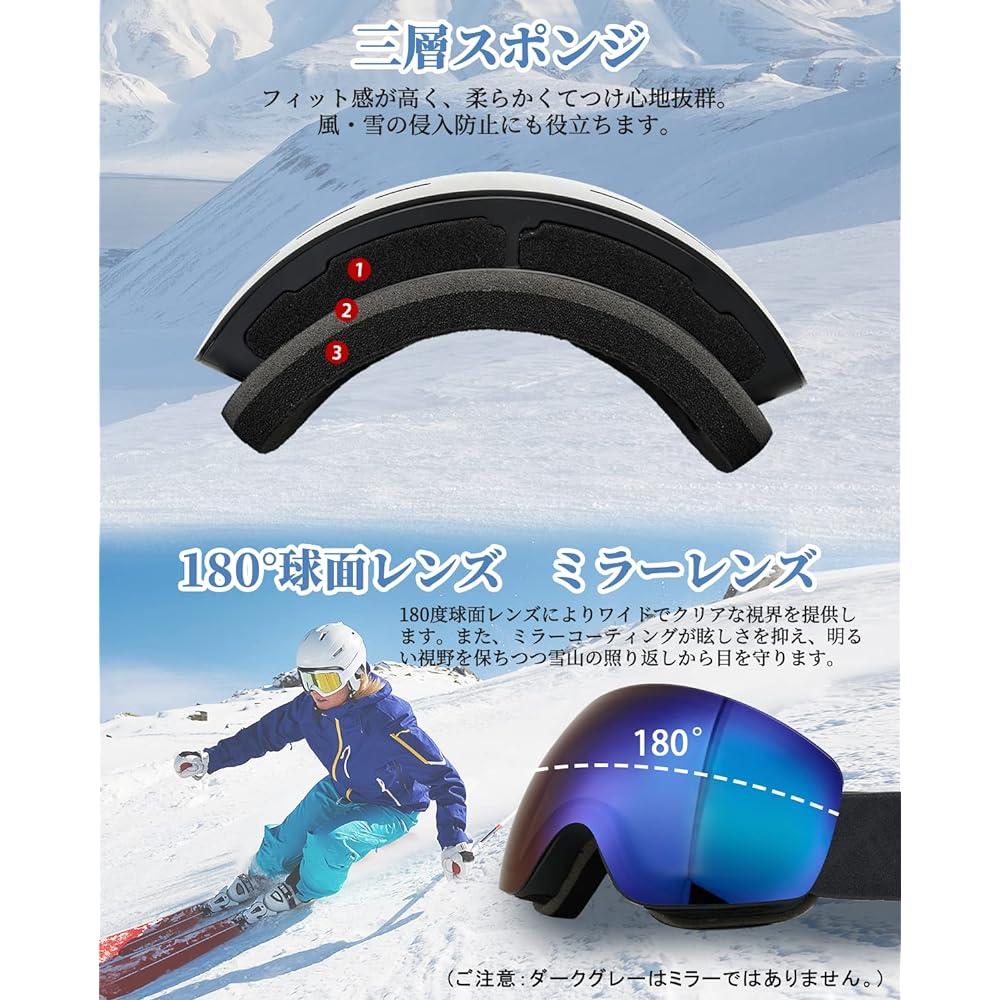 GO!GRM Ski Goggles, REVO Mirror Polarized Lenses, OTG Anti-Fog Double Lens, Snow Goggles, Blocks 99% of UV Rays, Snowboarding Goggles, Wide View Baseball Face Lens, Compatible with Glasses,