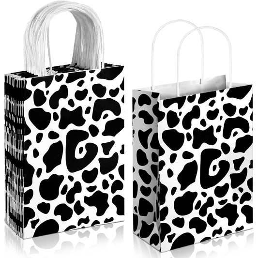 24 Pieces Cow Goodie Bags, Cow Print Bags, Party Favor Bags, Cute Cow Gift Bags with Handles, Goodie Candy Treat Bags, Cow Party Favors for Birthday, Halloween, Christmas, Baby Shower, Party Supplies