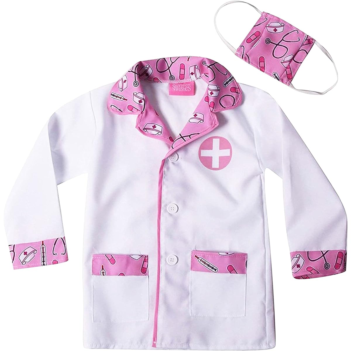Storybook Wishes Girls Pink Doctor Jacket & Mask Pretend Play Costume (Select Size)