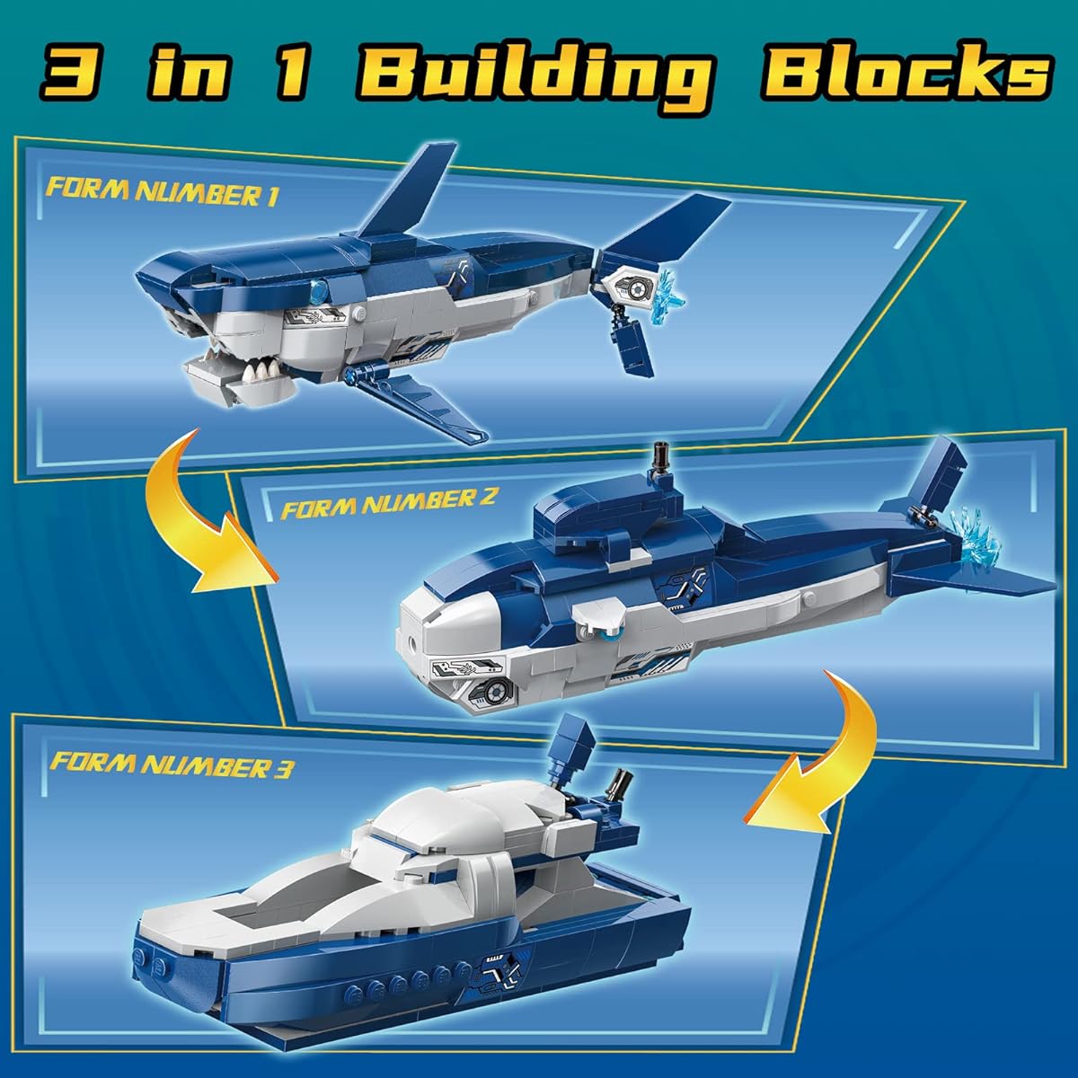 QMAN Shark Building Blocks 3 in 1 Deep Sea Guard Creatures Building Toy Set 237 Pieces Assemble & Display Shark Model Shark Toy Gift for Kids Boys Girls Ages 6+