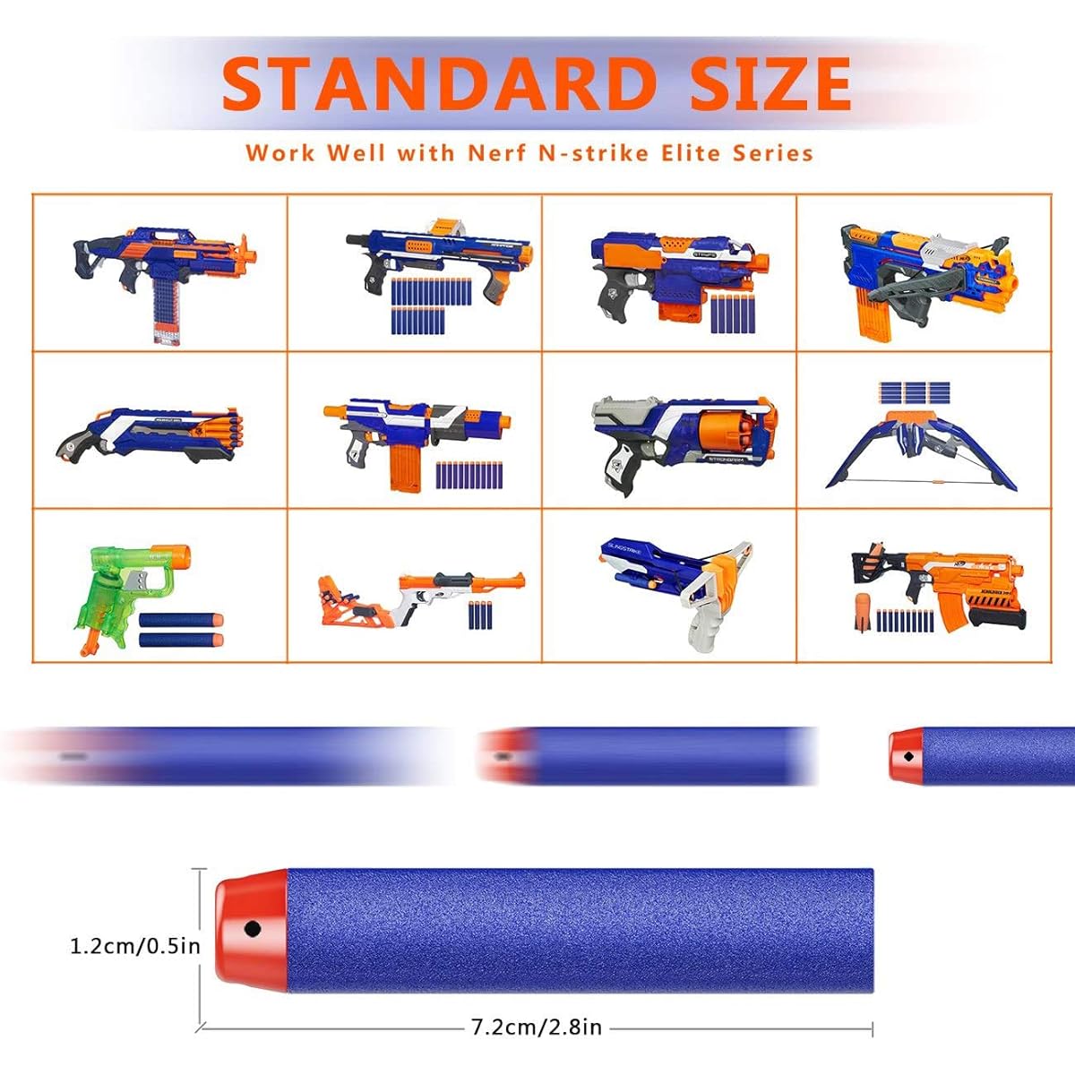 SOJUFOG 100 Nerf N Strike Blaster Compatible Darts Bullets, 100pcs Nerf Bullets Refill Darts Premium Foam Bullet Pack Compatible with Nerf N-Strike Elite Guns