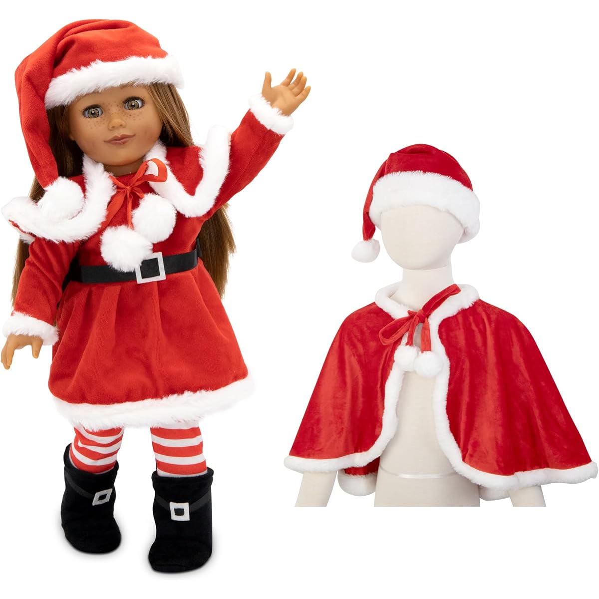 Playtime by Eimmie 18" Girl Doll Classic Christmas Holiday Santa Clothing Pack with Matching Kids Accessories