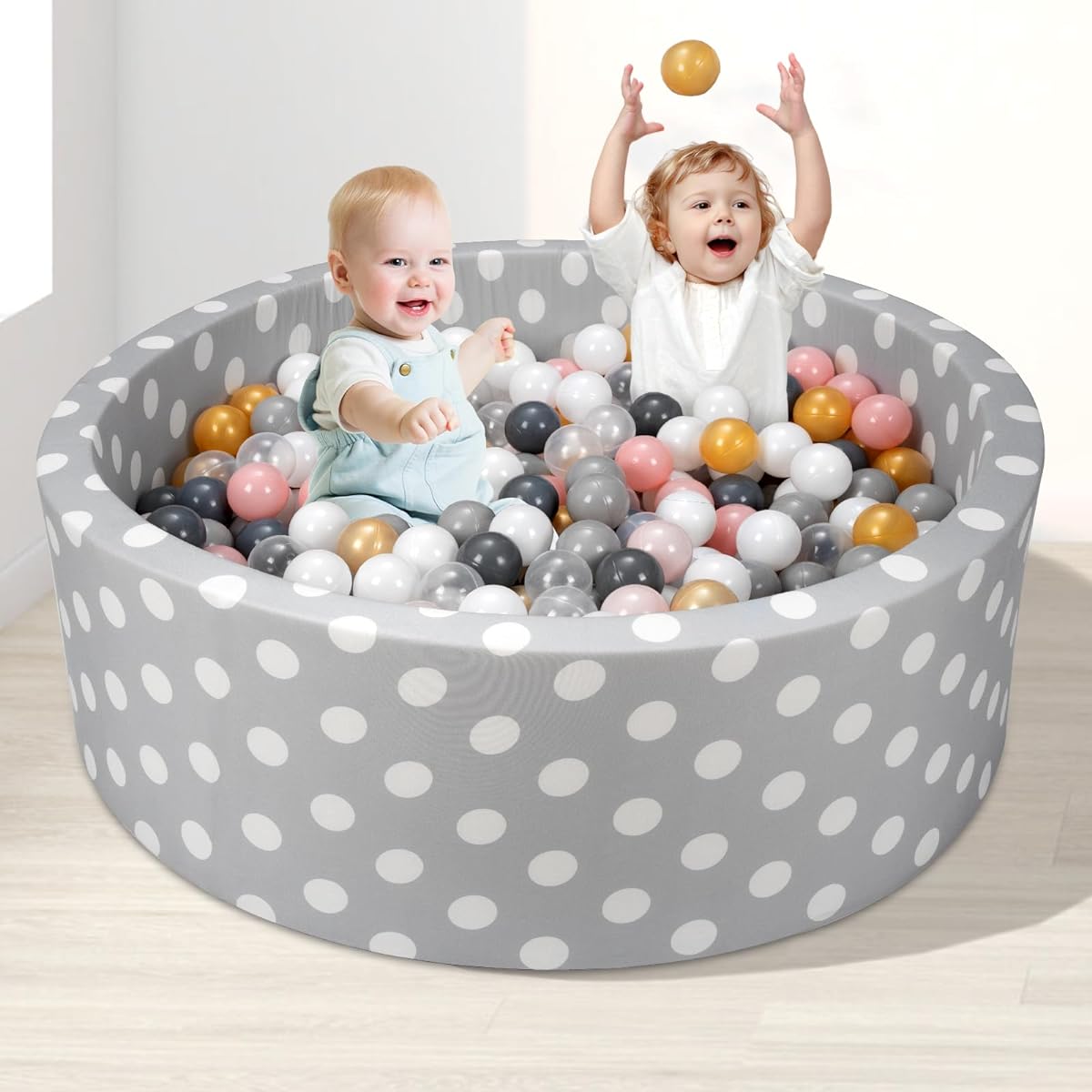 Funsland Toddler Ball Pit 1-3 Baby Memory Foam Ball Pit Anti-Collision Playpen Ball Pool Removable Kids Ball Pit Soft Round Baby Ball Pit 35.4" x 11.4" (Balls Not Included)