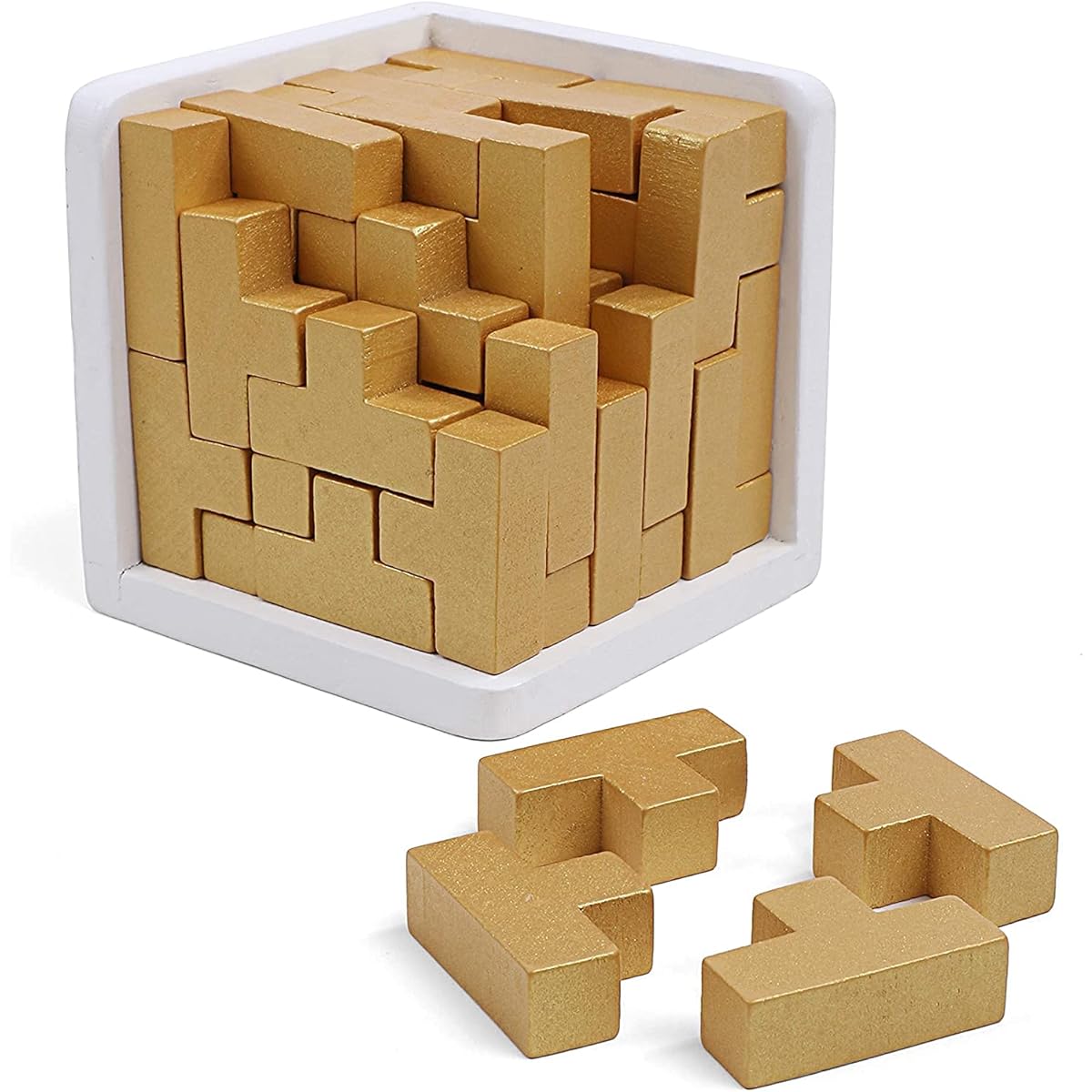Wooden Brain Teaser-Gold Color