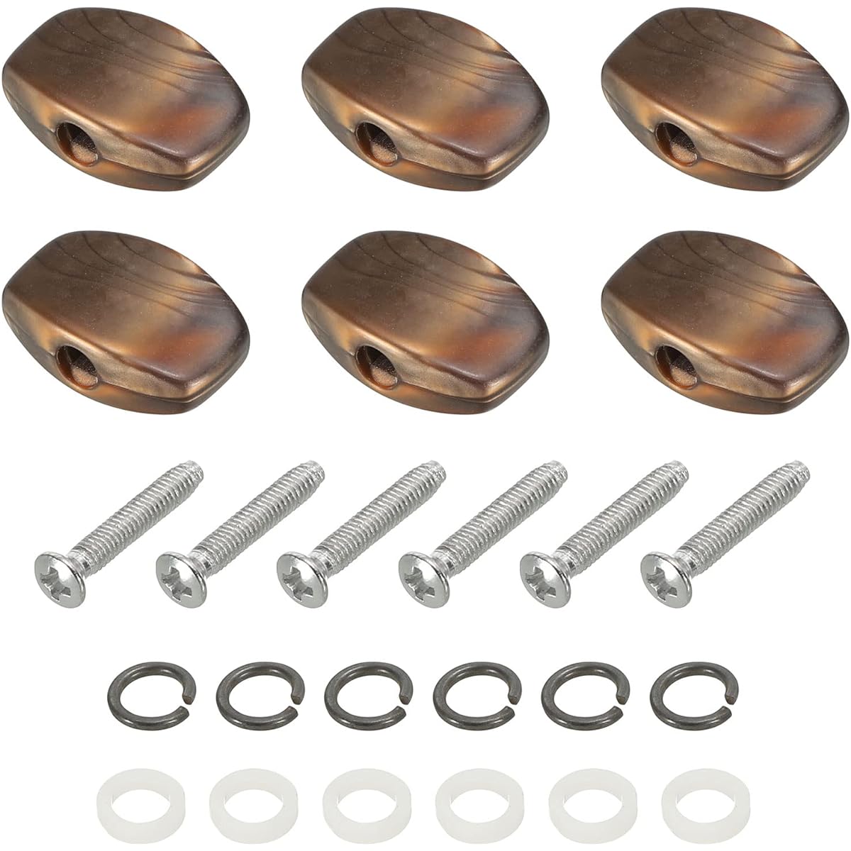 PATIKIL Guitar Tuning Peg Button Machine Head Oval Acrylic Button Brown for Electric/Folk/Acoustic Guitar with 6 Screws and 12 Ferrules