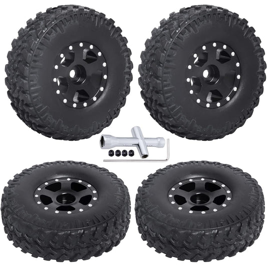 1.0 Beadlock Wheel & Tire Rim Set with Foam Inserts 4pcs for 1/24 RC Crawler Axial SCX24 90081 AXI00001 Deadbolt Chevy C10 AXI00002 Jeep Wrangler JLU CRC (Type 1)