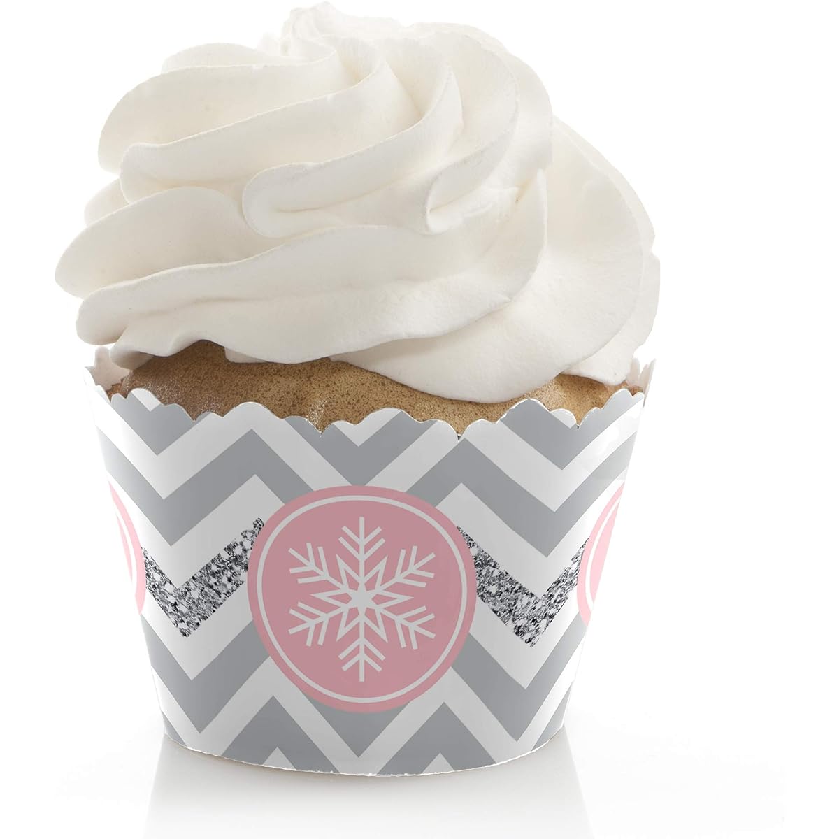 Big Dot of Happiness Pink Winter Wonderland - Holiday Snowflake Birthday Party Baby Shower Decorations - Party Cupcake Wrappers - Set of 12