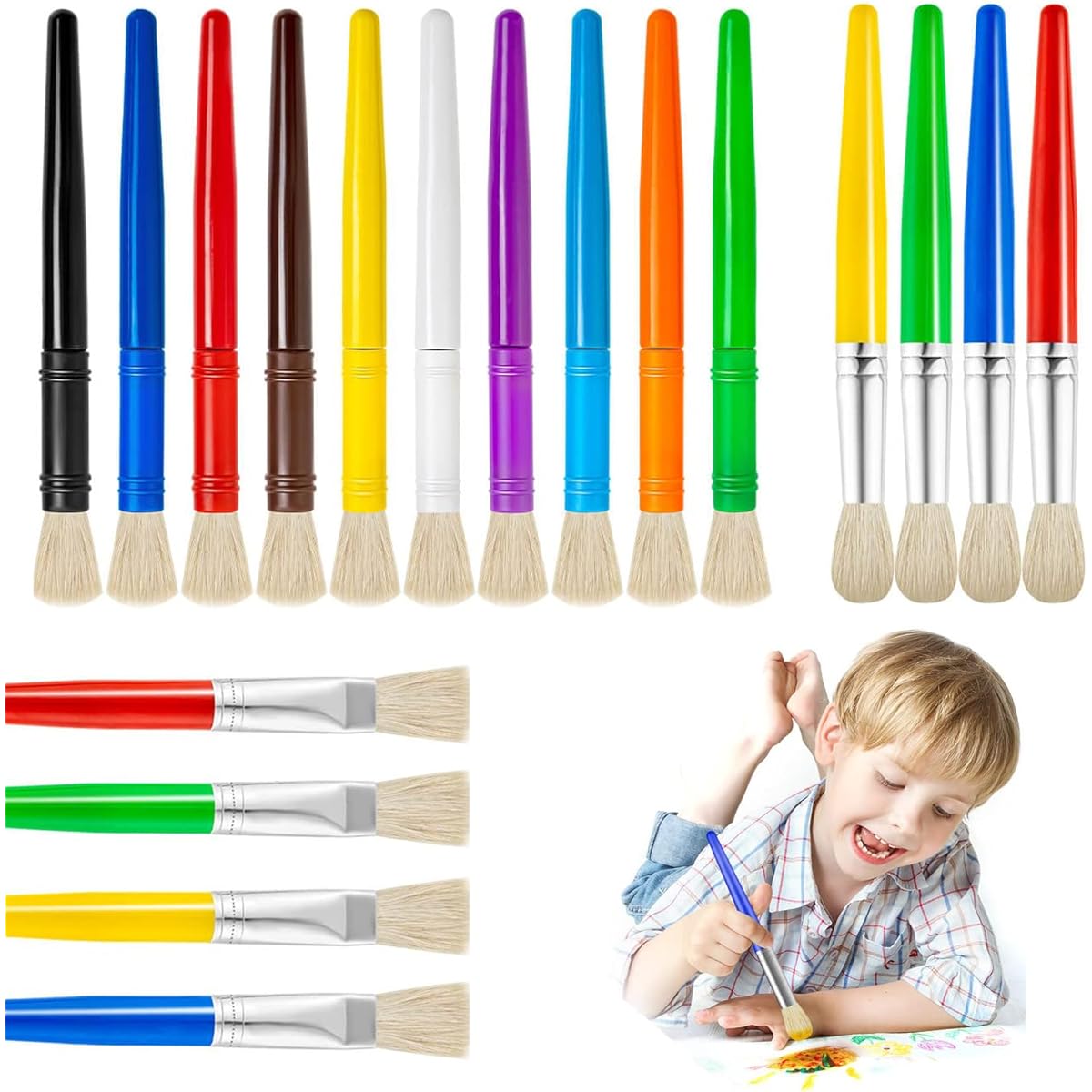 Kids Paint Brushes 18 Pieces Durable Paint Brushes for Kids Large Washable Chubby Paintbrushes Round Flat Preschool Brushes No Bristle for Beginner Painters Preschoolers