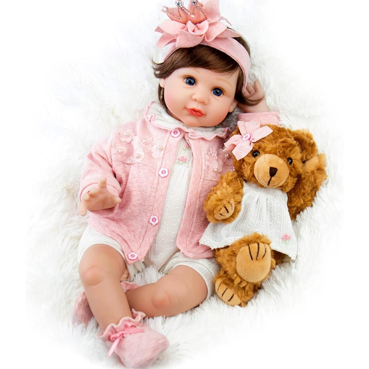 Milidool Reborn Baby Doll 22 Inch Lifelike Realistic Girl Baby Doll with Teddy Bear Set for Girls Kids