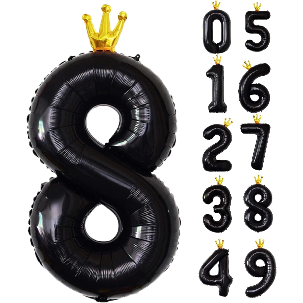Gifloon Black Number 8 Balloons with Crown,Large Number Balloons 40 Inch for 8th Birthday Party Decorations,8th Birthday Sign Decor