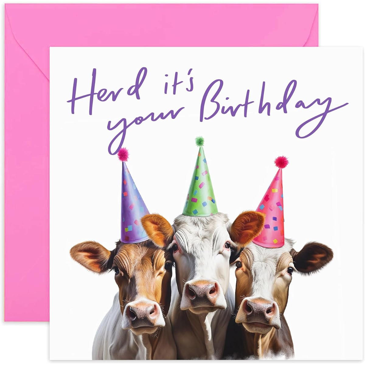 Old English Co. Cow Happy Birthday Card for Him or Her - 'Herd It's Your Birthday' Humorous Birthday Card for Men and Women - Fun Cow Birthday Card for Dad, Brother | Blank Inside Includes Envelope