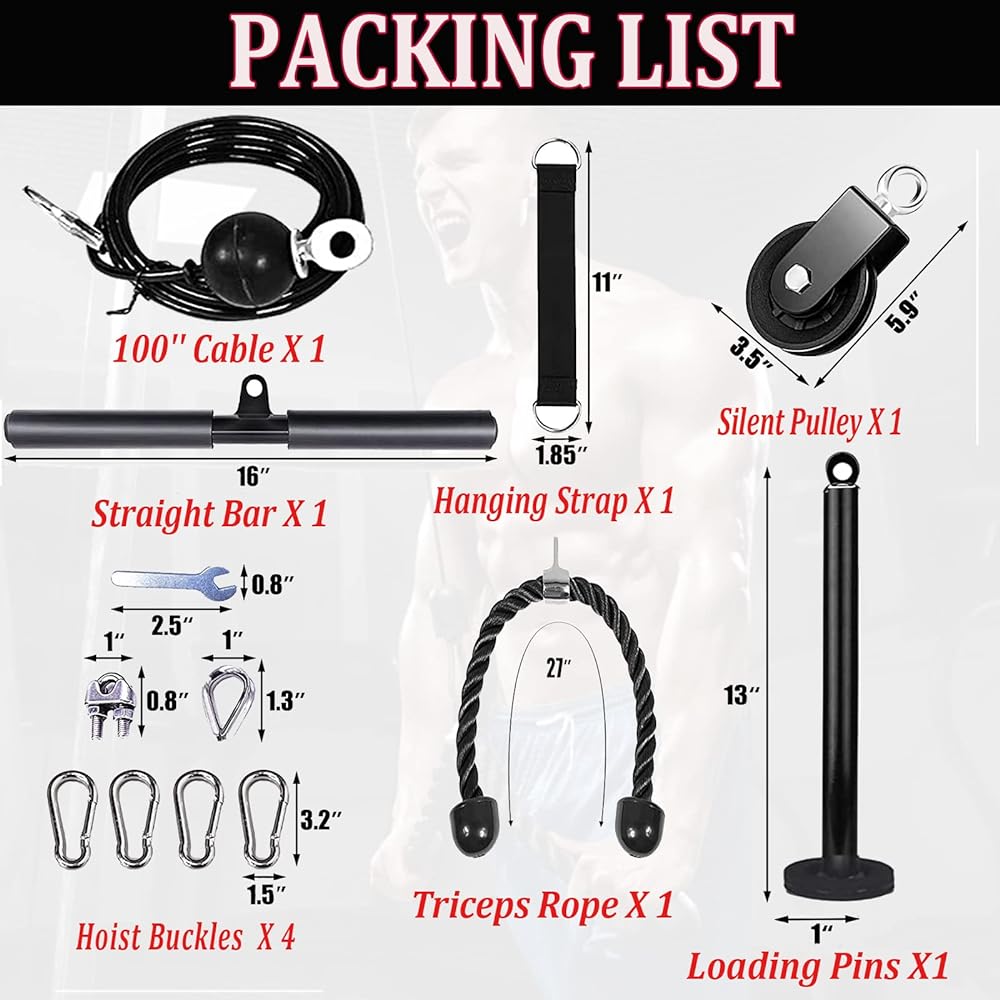 Pulley Cable Machine LAT Lat Pulldown Cable Training Equipment Professional Muscle Strengthening Fitness Equipment Men Women Forearm Wrist Roller Trainer Fitness Equipment Heavy Duty Pulley System with LAT