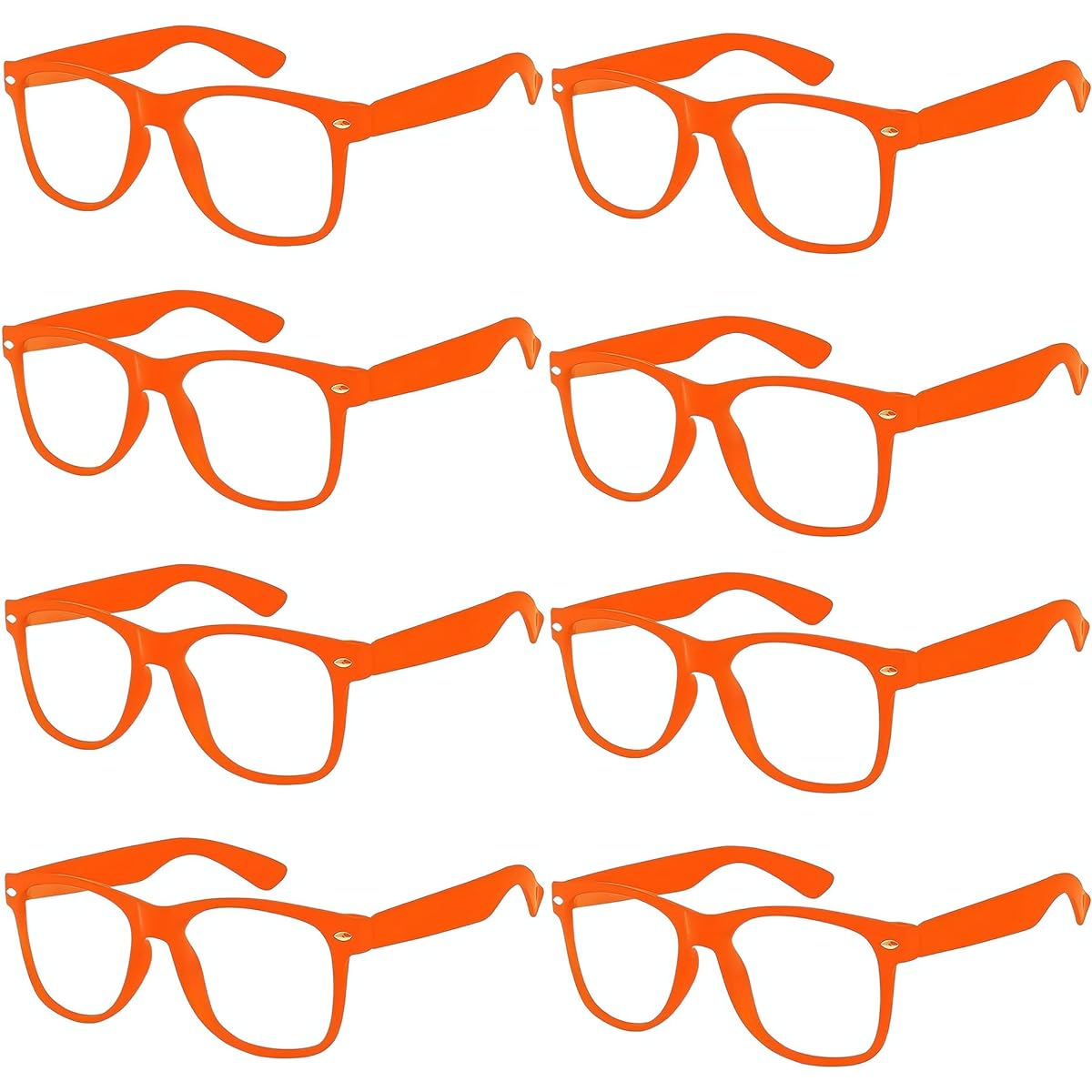 Pretend Glasses for Kids, Lensless Party Glasses, Orange Frame Costume Glasses Bulk for Boys/Girls/Birthday/Festival/Party Decorations, Set of 8