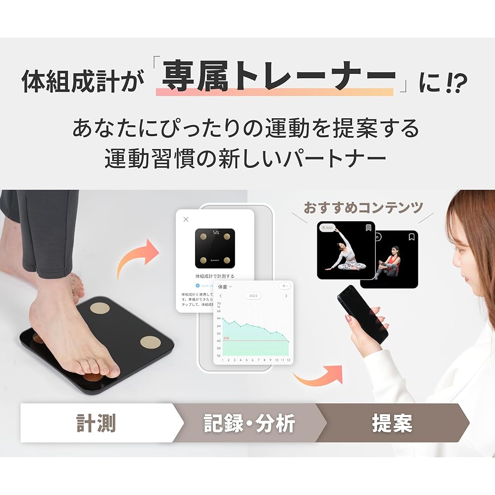 MIRROR FIT. Smart Body Composition Meter, White Weight Scale, Smartphone Linked Health Meter, Measures Up to 22 Items