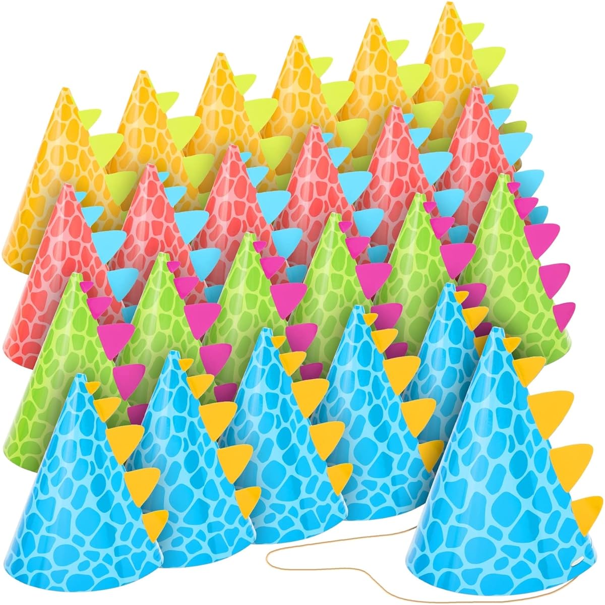 Dinosaur Party Hats for Kids Birthday Cone Party Hats (4.75 x 7 Inch, Pack of 24)
