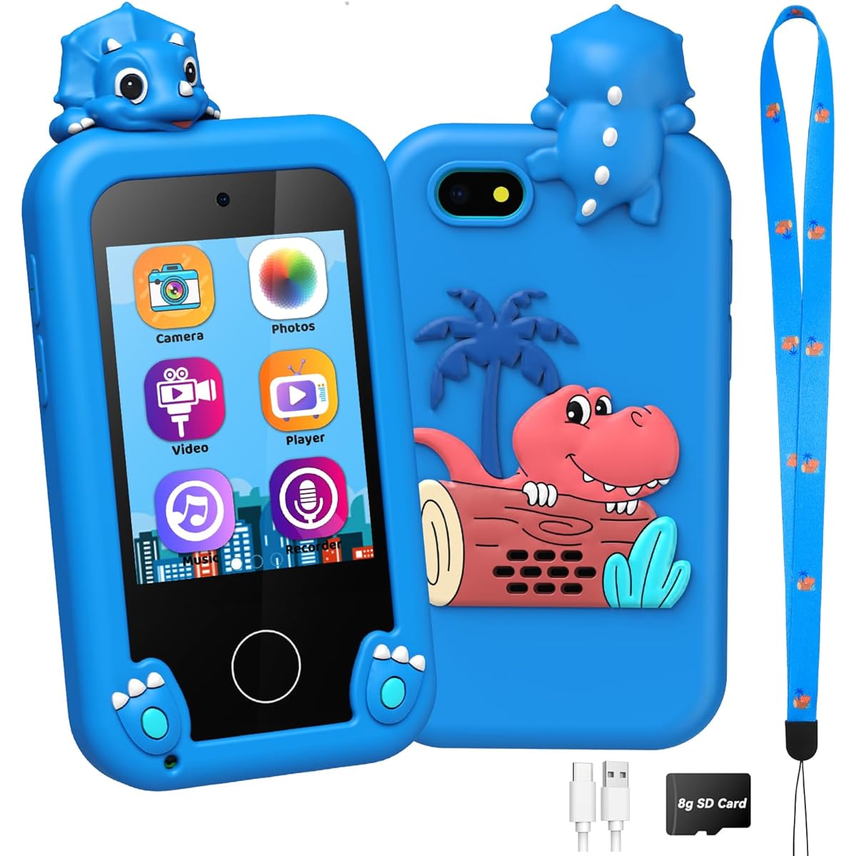 Deligkidz Kids Smartphone Toys for Boys Dinosaur Birthday Gifts for Boys Girls 3-10 Years Old Kids Toys Mobile Phone Toddler Learning Toys for 3 4 5 6 7 8 9 Year Old Boys Touch Screen MP3 Music Player