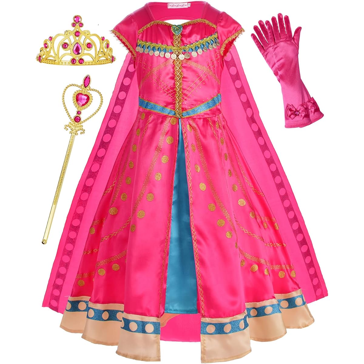 Arabian Princess Costume for Girls Dress Up/Birthday/Halloween Party with Cape Tiara Wand