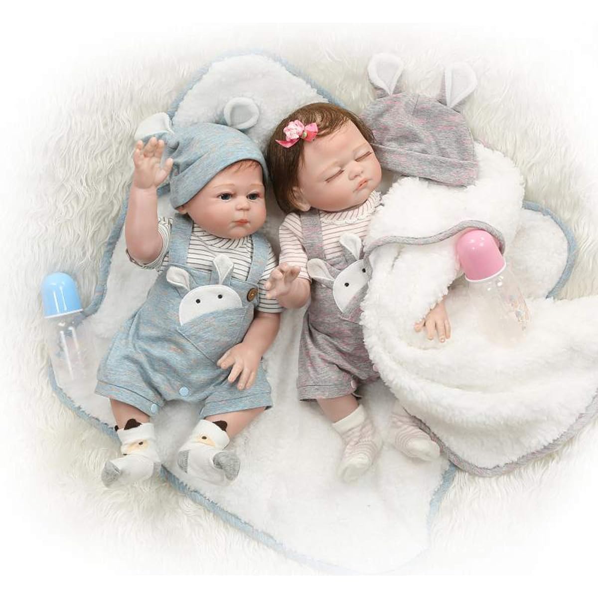 TERABITHIA 20inch 50cm Realistic and Soft Touch Couple Reborn Baby Dolls Silicone Vinyl Full Body Look Realistic Newborn Doll Twin Washable for Kids