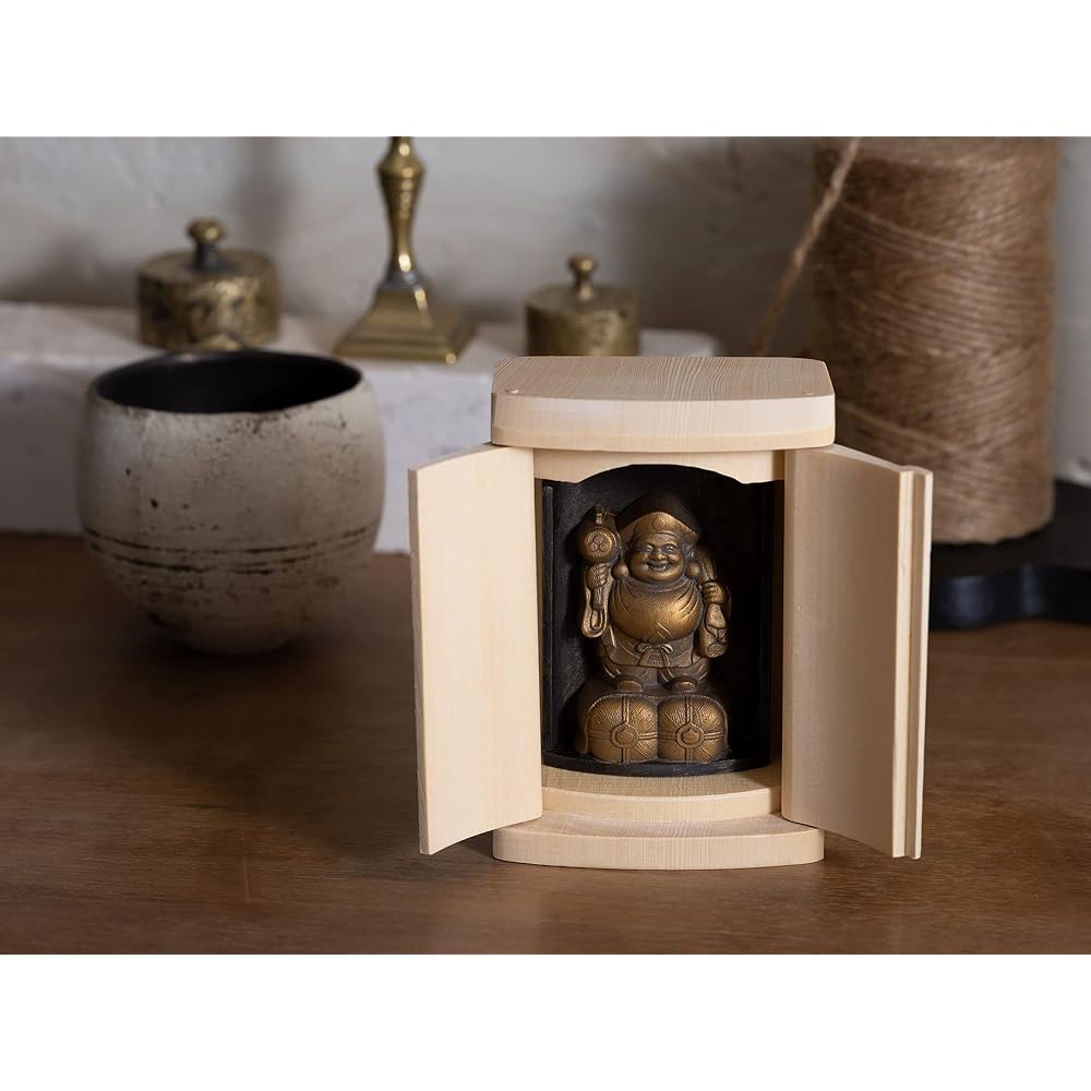 Zeku Daikokuten Buddha statue with Zushi (golden antique finish) _ Amulet principal image ISM Seven Lucky Gods Ornament