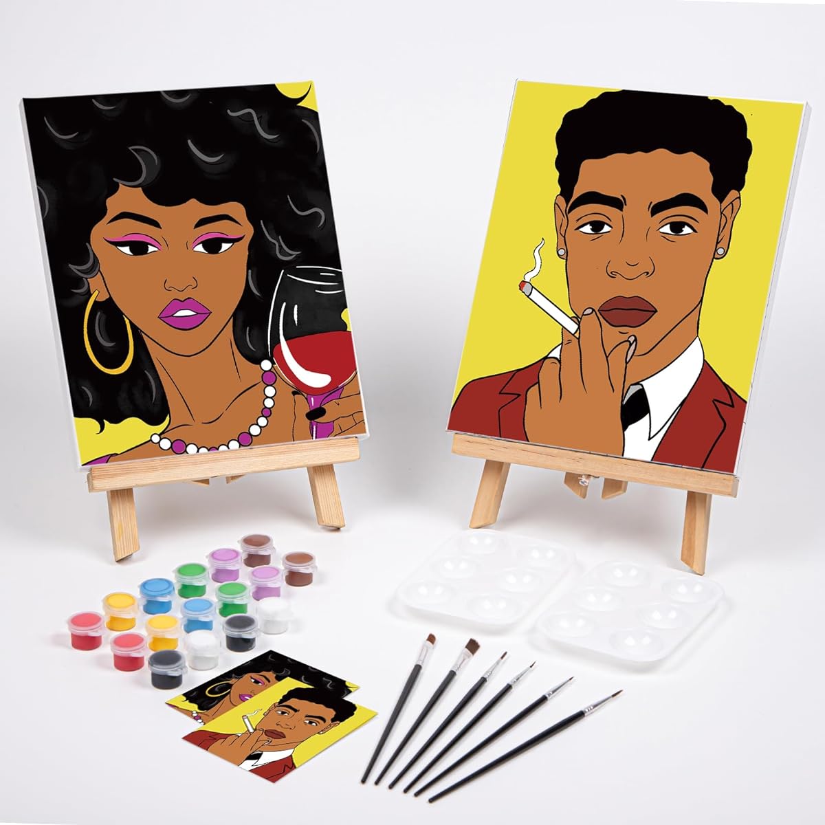 VOCHIC SIP & PAINT KIT Pre-Drawn Canvas Couples Painting Party Kit Paint Art Set with Outline Canvas for Adults Date Night Games Couples Paint Art Set Valentine's Day 2 Pack (8 x 10)