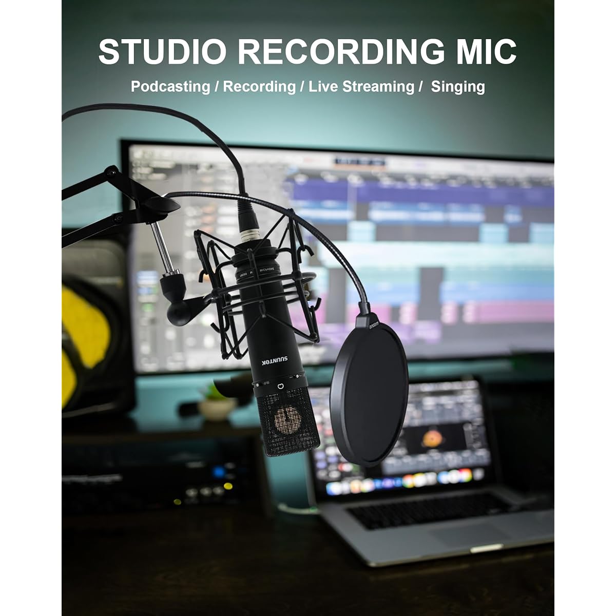 SUUNTOK XLR Condenser Microphone Studio Recording Microphone Perfect for Studio, Podocst, Live Streaming, Broadcast - TM87KB (Black)