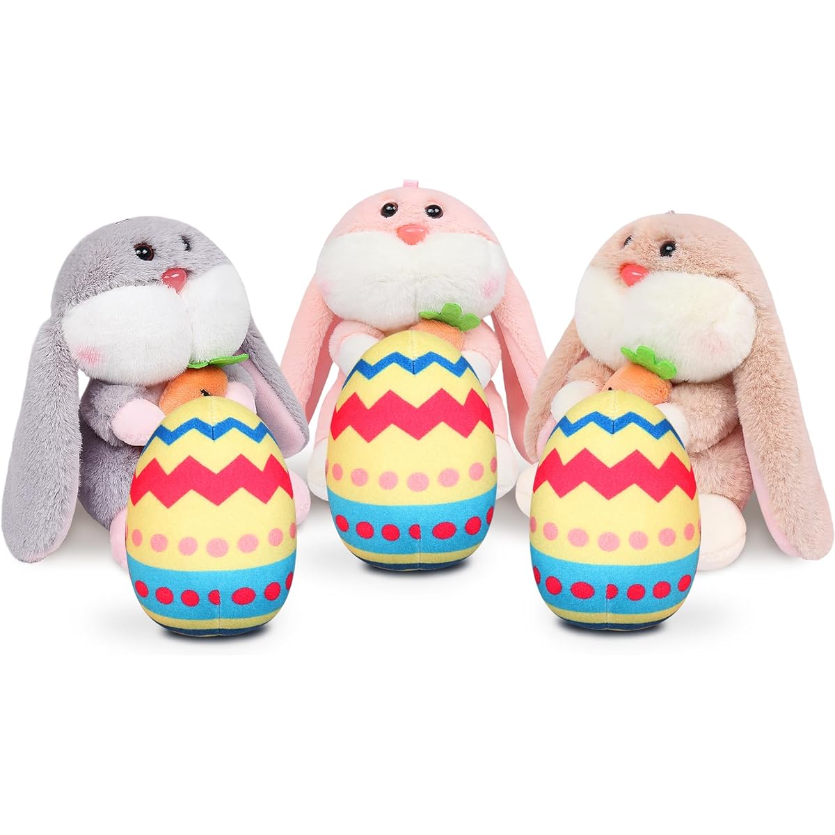 Fortuning's JDS Easter Basket Stuffers Cute Bunny Plush Toys Colorful Eggs Easter Stuffed Animal Gifts Mini Bunny Plush Pillow for Kids (5pcs 4.7inch)