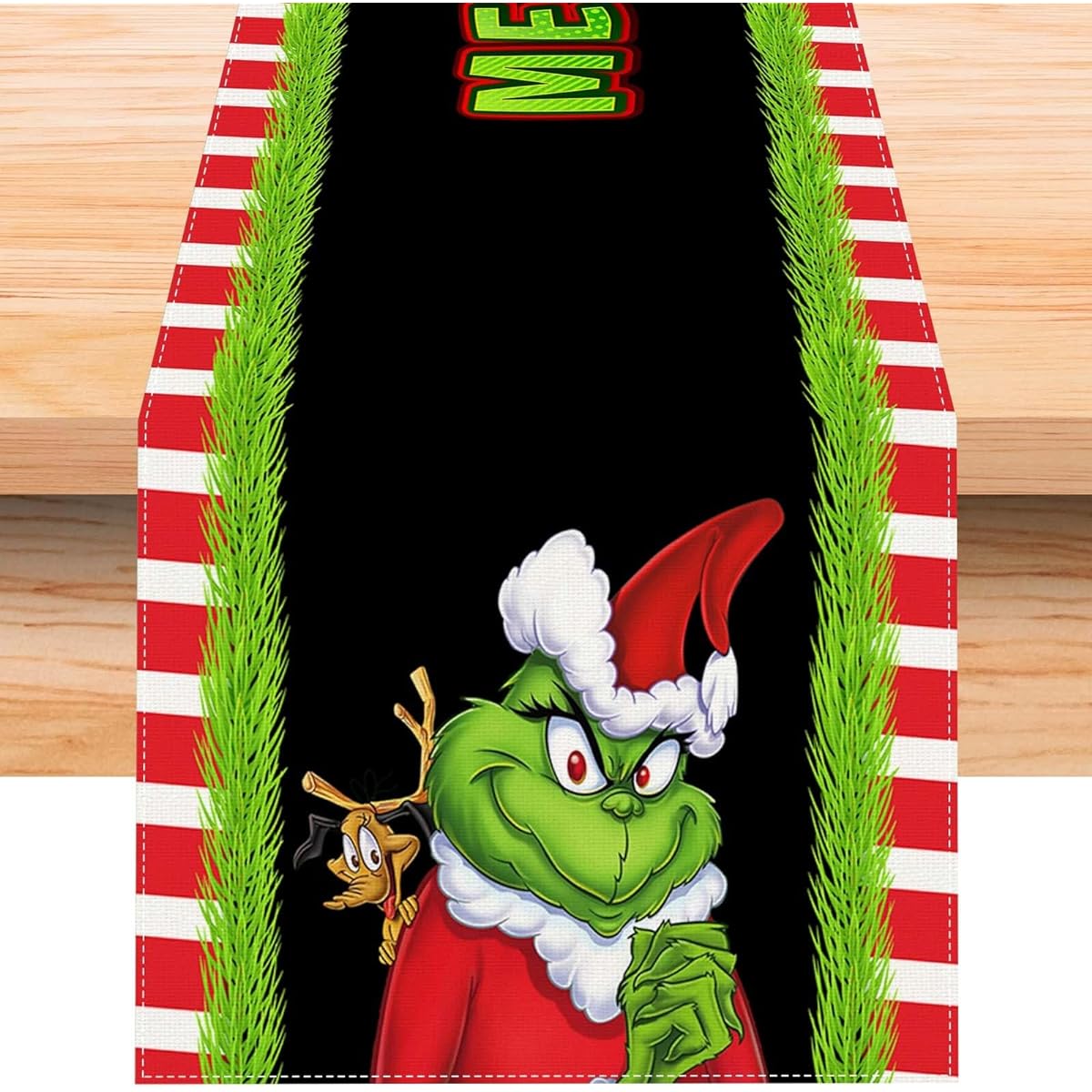 Linen Grinch Christmas Table Runner 108 Inch Length Grinch Decor Whoville Christmas Xmas Winter Holiday Home Kitchen Dining Room Table Decoration