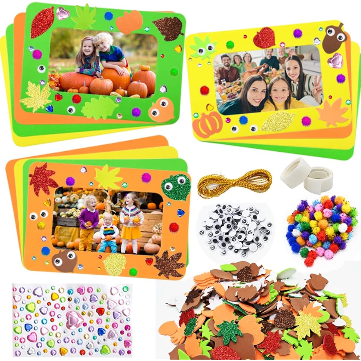 DIY Picture Thanksgiving Foam Photo Frame and Fall Maple Leaves Craft Kit Sticker Set Gift for Kids Fall Art Project Classroom Activity