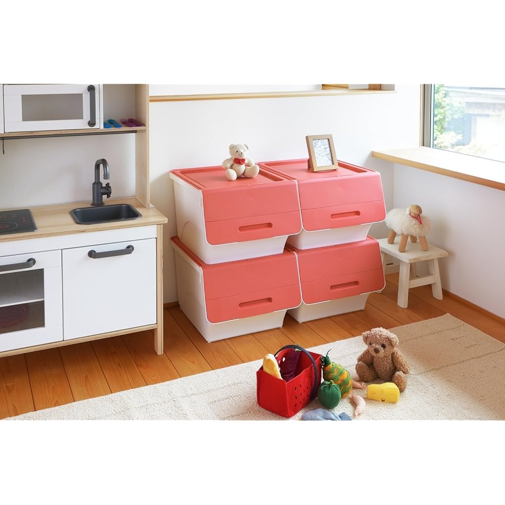 [Stacking storage box bulk purchase set] Flock 30 deep pink/white set of 8